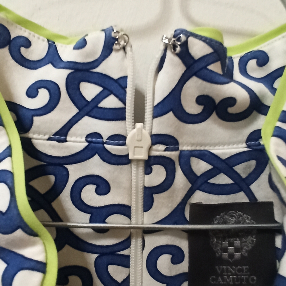 Vince Camuto Navy Blue White Print Sleeveless Cotton Dress Size 6 - Picture 5 of 16